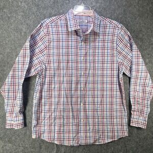 Tommy Bahama Shirt Mens Large Red Blue White Plaid Linen Blend Flip Cuff Casual